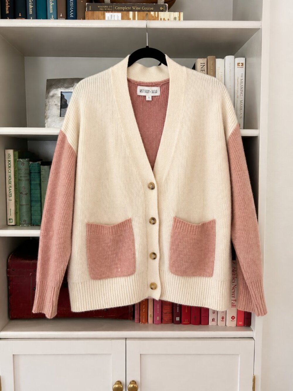 White Room + Cactus Colorblock Cardigan Sweater Pink & Cream Size Small